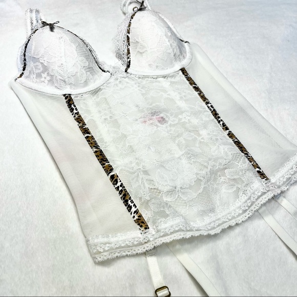 VS Very Sexy Corset Garter Belt Bustier Leopard & White Lace Lingerie Size 34B - Picture 13 of 16